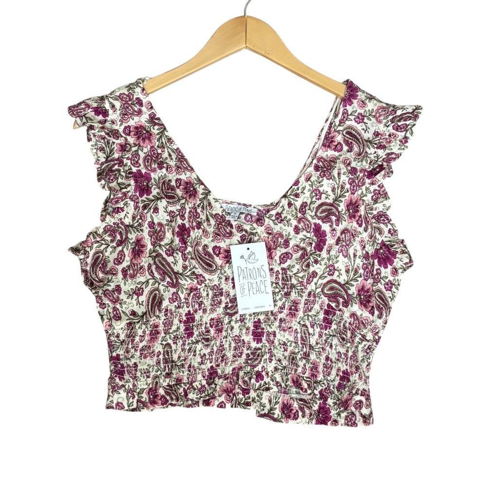 Patrons of Peace Pink Paisley & Floral Print V-Neck Crop Top Size Medium NEW - Picture 11 of 11